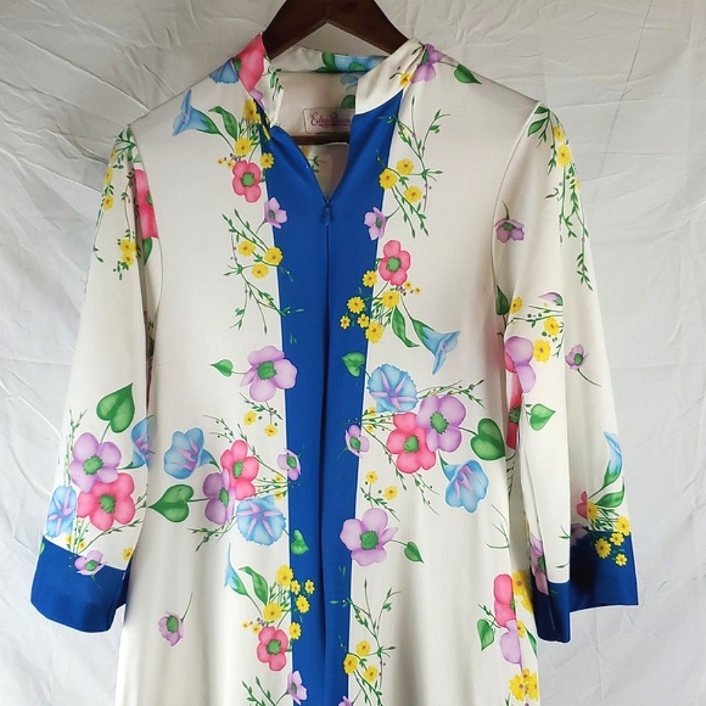 Vintage 60s 70s Evelyn Pearson Floral House Dress Robe - Picture 2 of 8